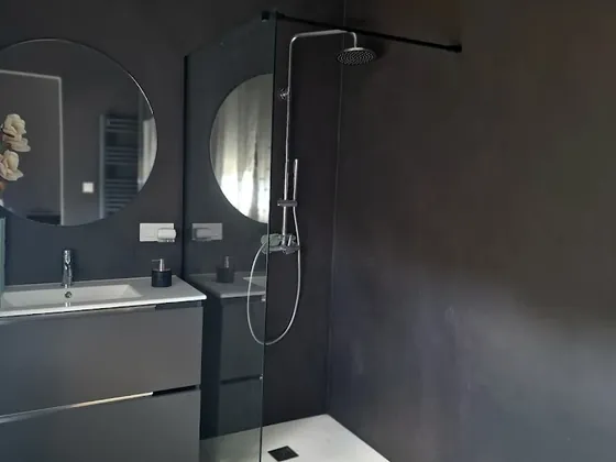 Mampara de ducha con perfilería oscura