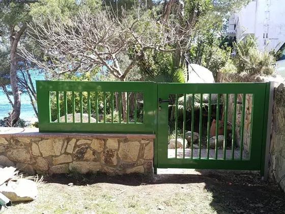 Puerta exterior metálica de color verde